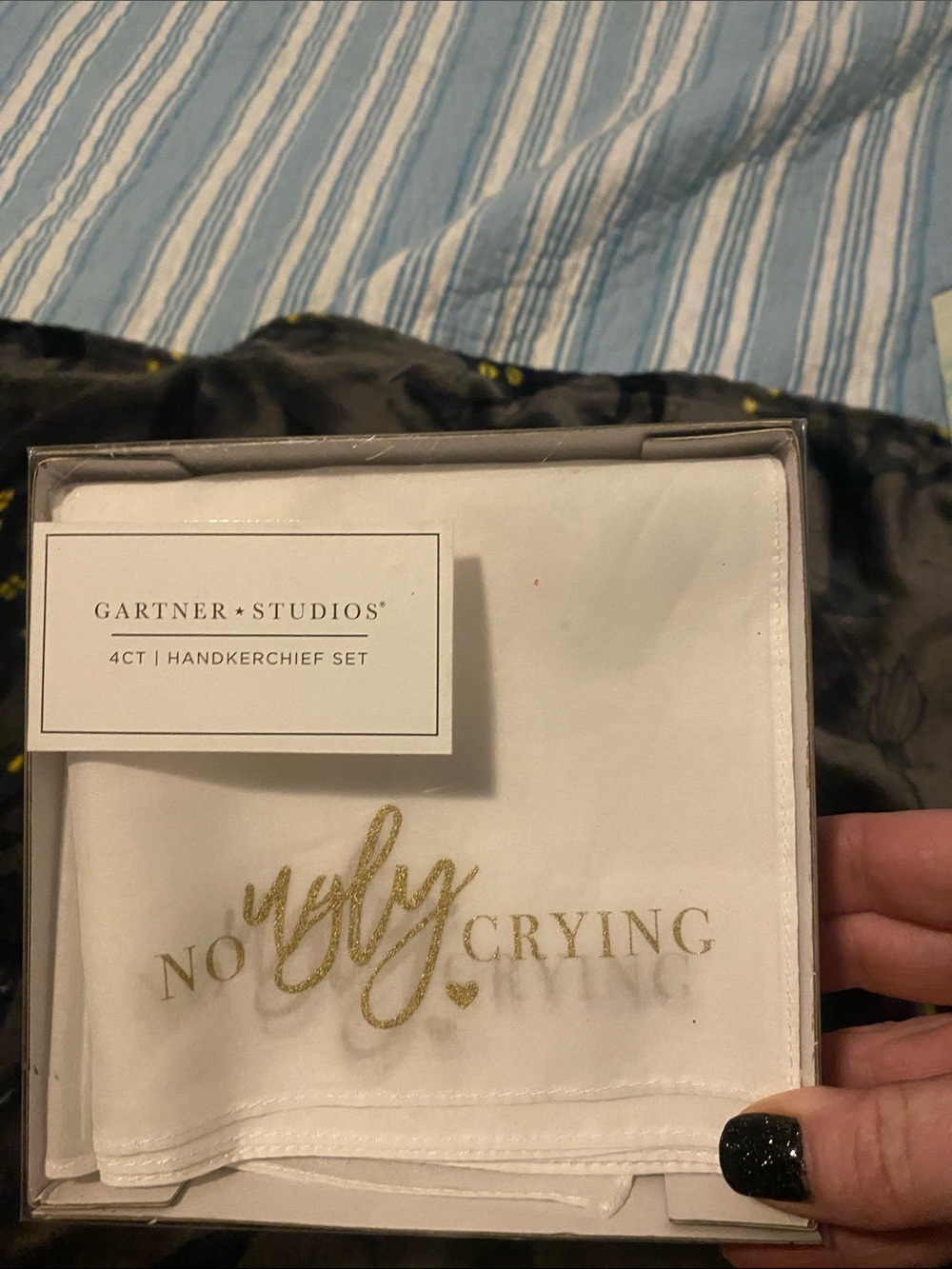 Gartner Studios White Handkerchief Set with Gold Script